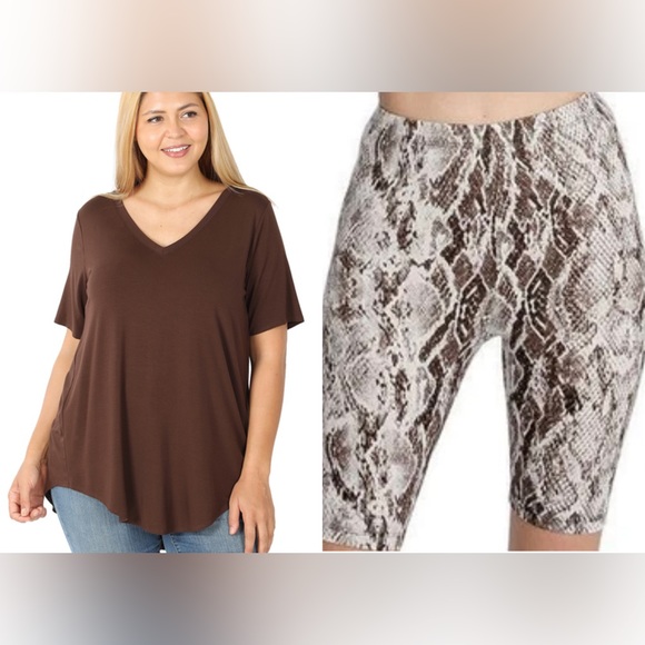 Brown Microfiber Snakeskin Biker Set - Picture 3 of 3